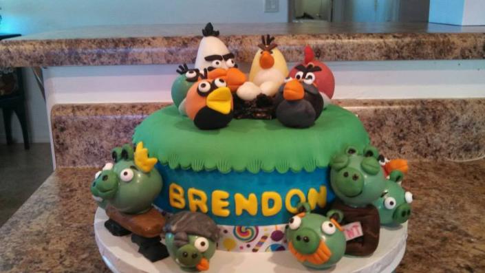 This birthday cake showcases the Angry Birds characters.